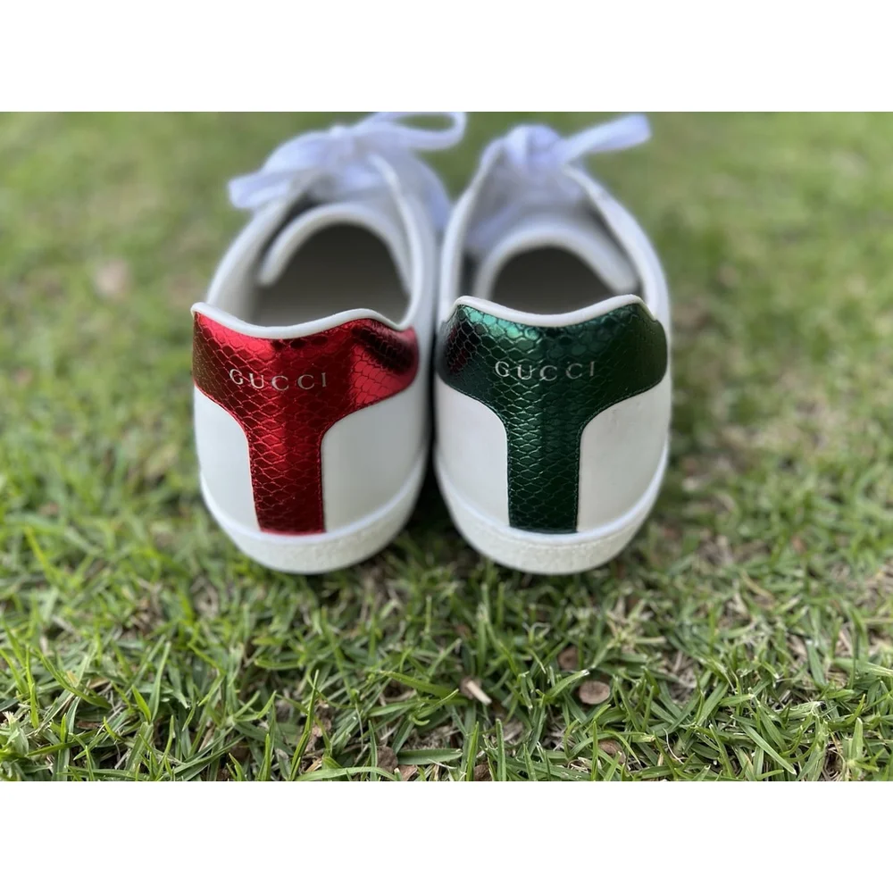 GUCCI Mens Ace Leather Sneakers White King Snake Embossed Size 16.5 G US 17 NEW